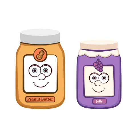 Olly Jolly eCard. Illustration of a jar of peanut butter and jelly with smiling cartoon faces.