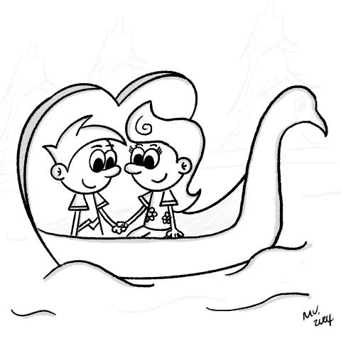 Lovers on a swan boat