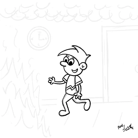 Olly Jolly eCard. Cartoon illustration based off this is fine meme of person walking into a burning room with a happy expression.