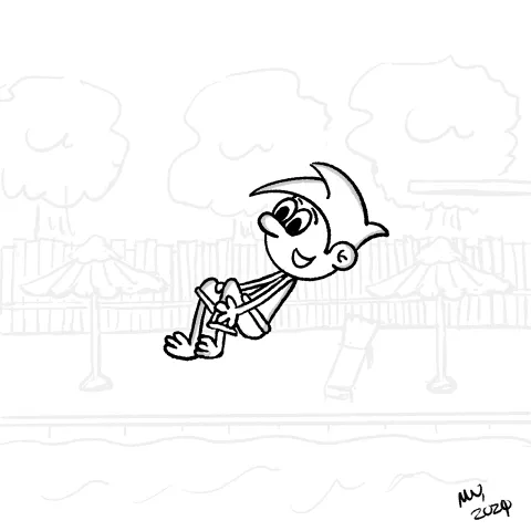 Olly Jolly eCard. Illustration of a cartoon character jumping off a diving board in an outdoor pool and performing a cannonball as they fall into the pool.